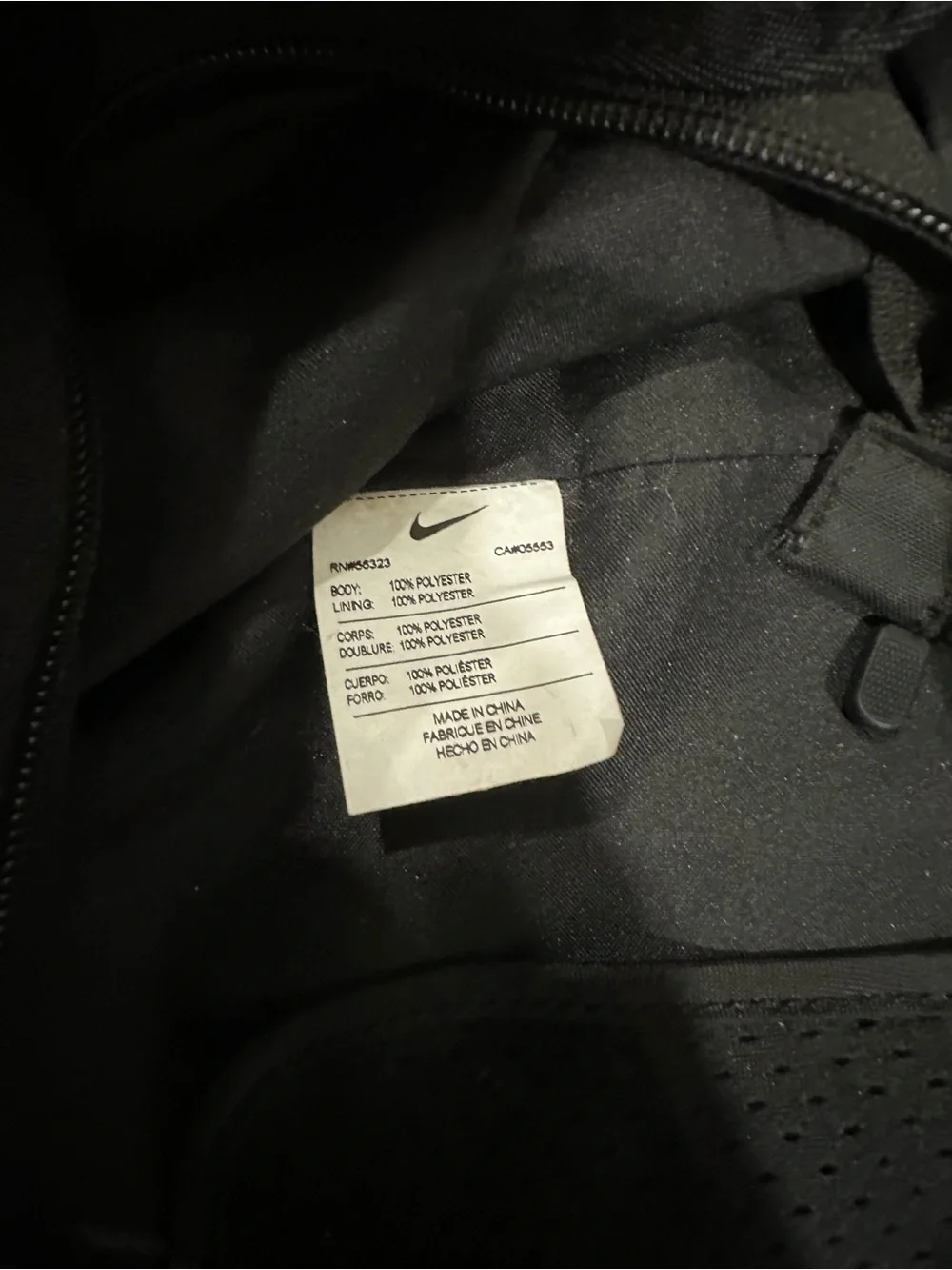 Nike Black Duffel Tote with Gray Diagonal-Striped Handles
